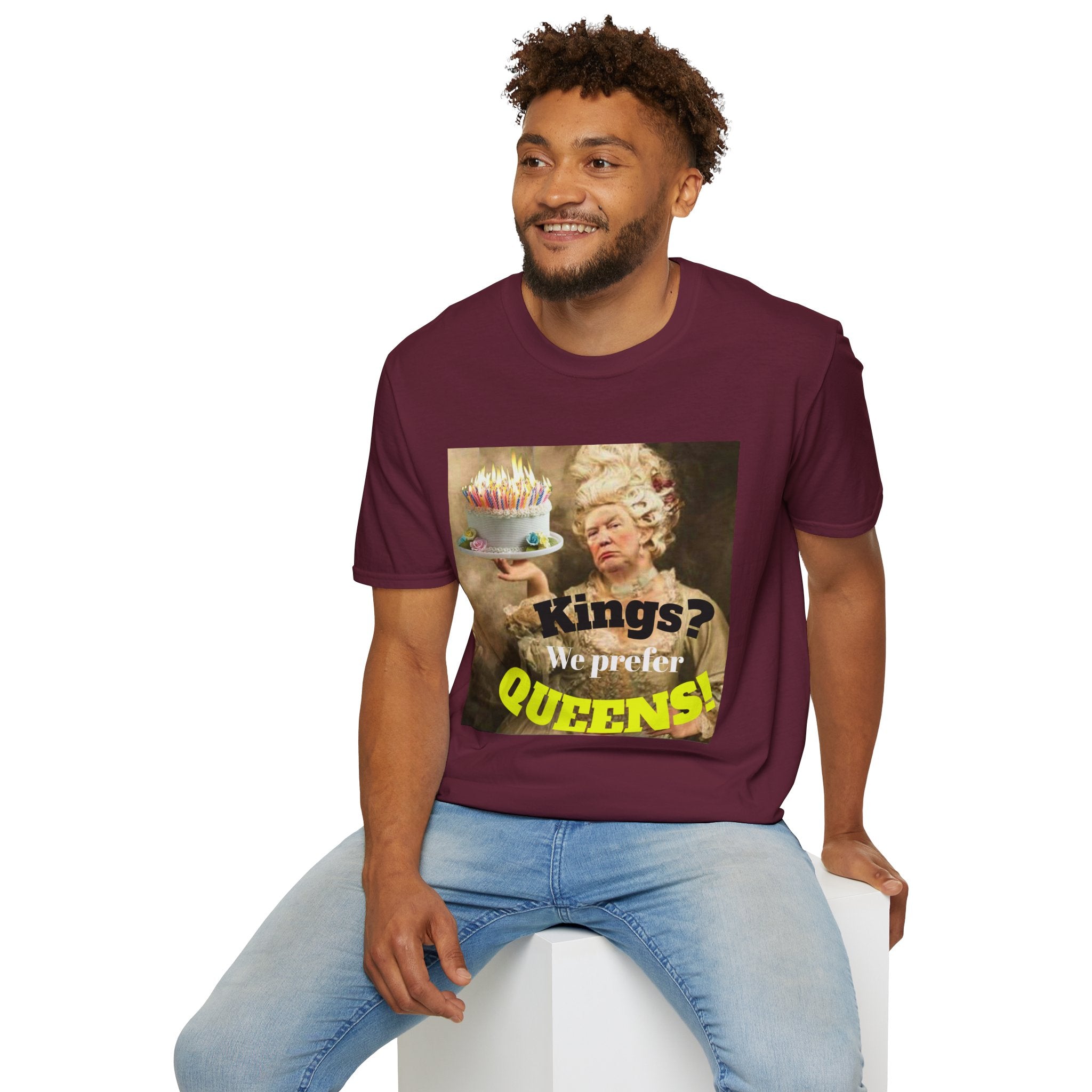 No Kings T-Shirt — 'Kings? We Prefer Queens!' Royalty Birthday Cake Tee