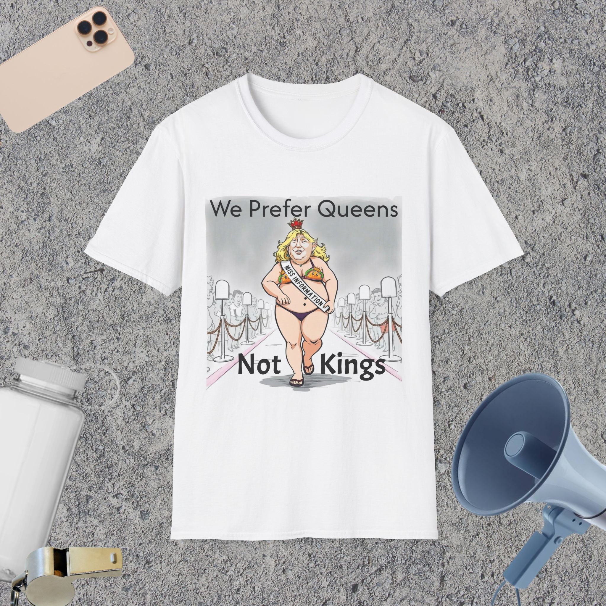 No Kings T-Shirt — Miss Information Strutting Down the Catwalk