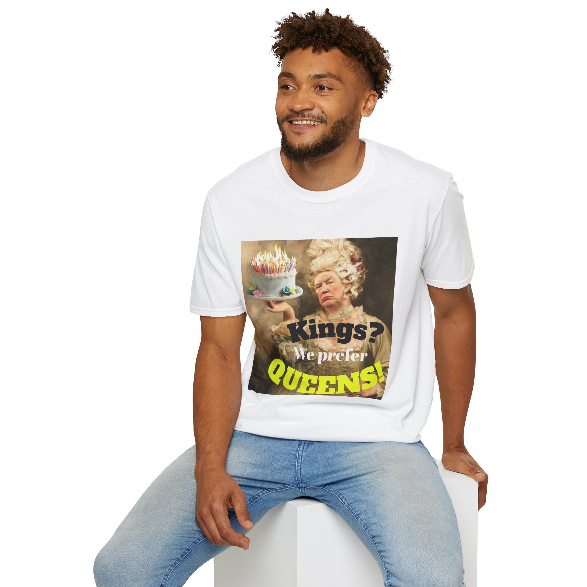 No Kings T-Shirt — 'Kings? We Prefer Queens!' Royalty Birthday Cake Tee