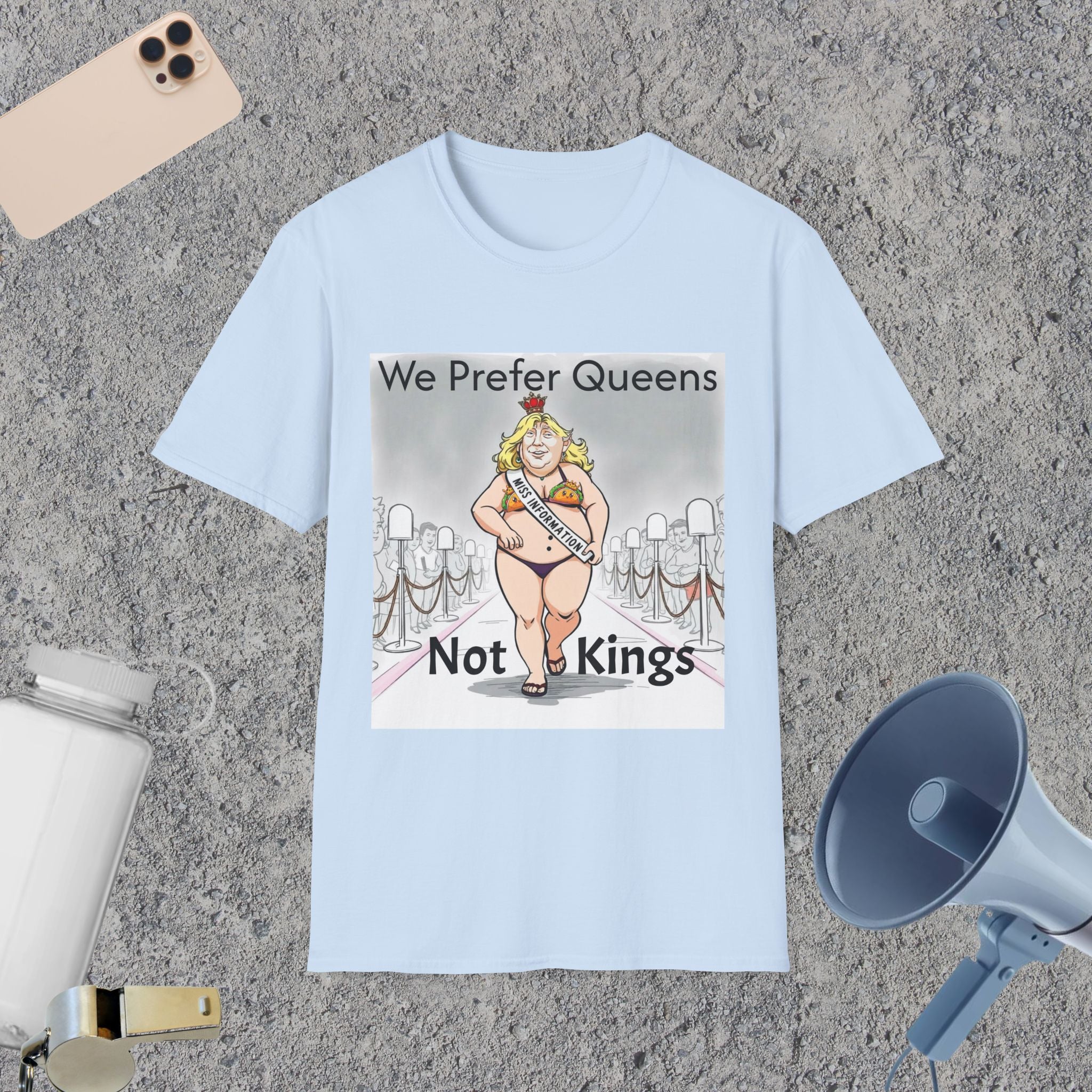 No Kings T-Shirt — Miss Information Strutting Down the Catwalk