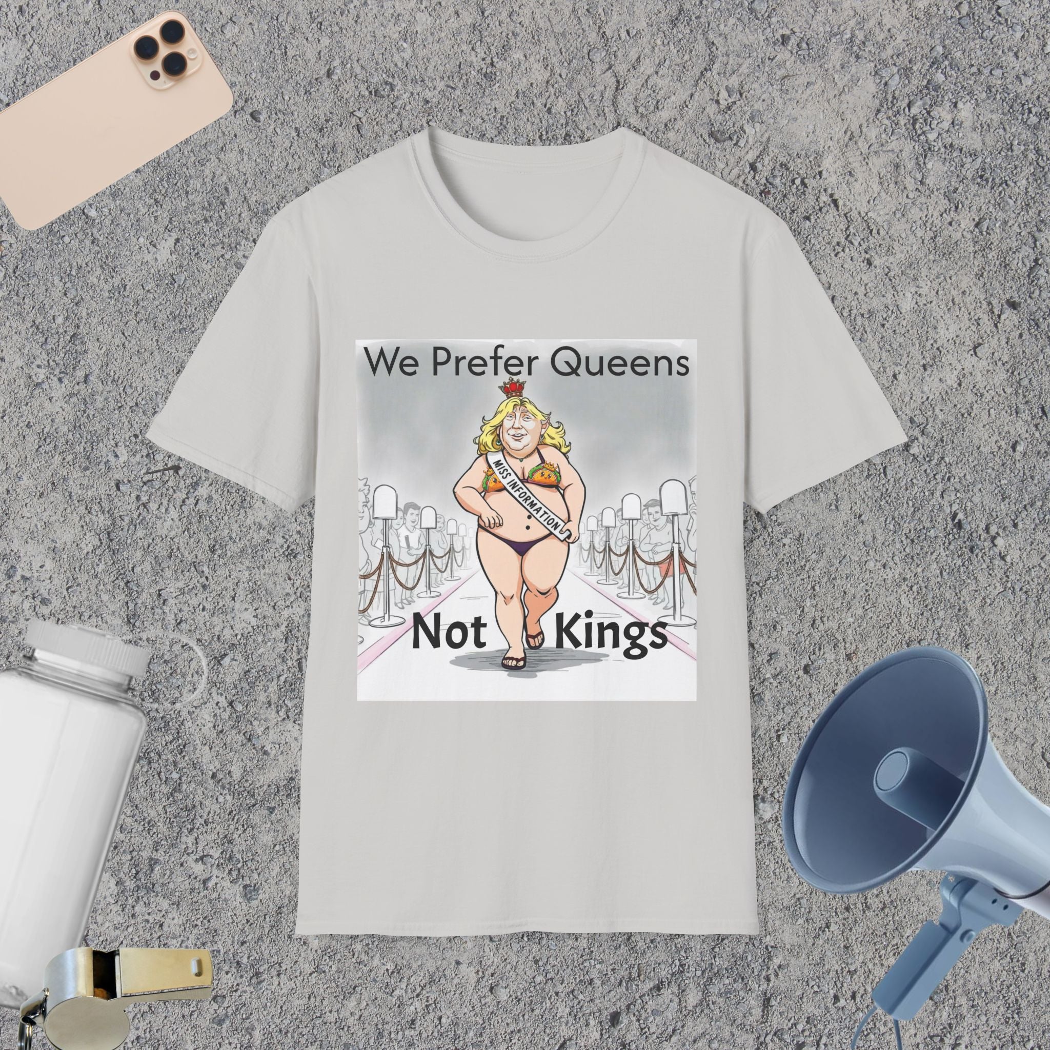 No Kings T-Shirt — Miss Information Strutting Down the Catwalk