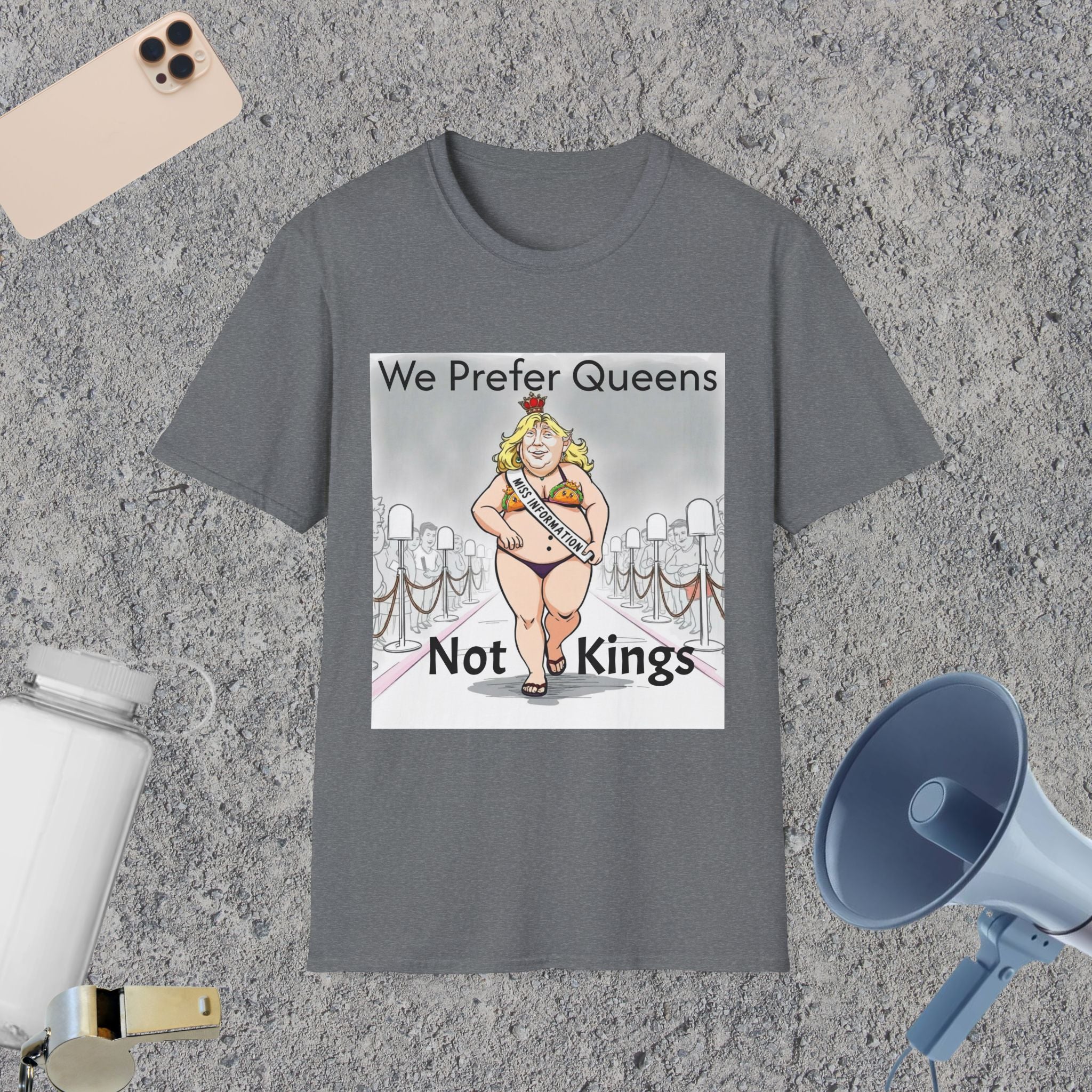 No Kings T-Shirt — Miss Information Strutting Down the Catwalk
