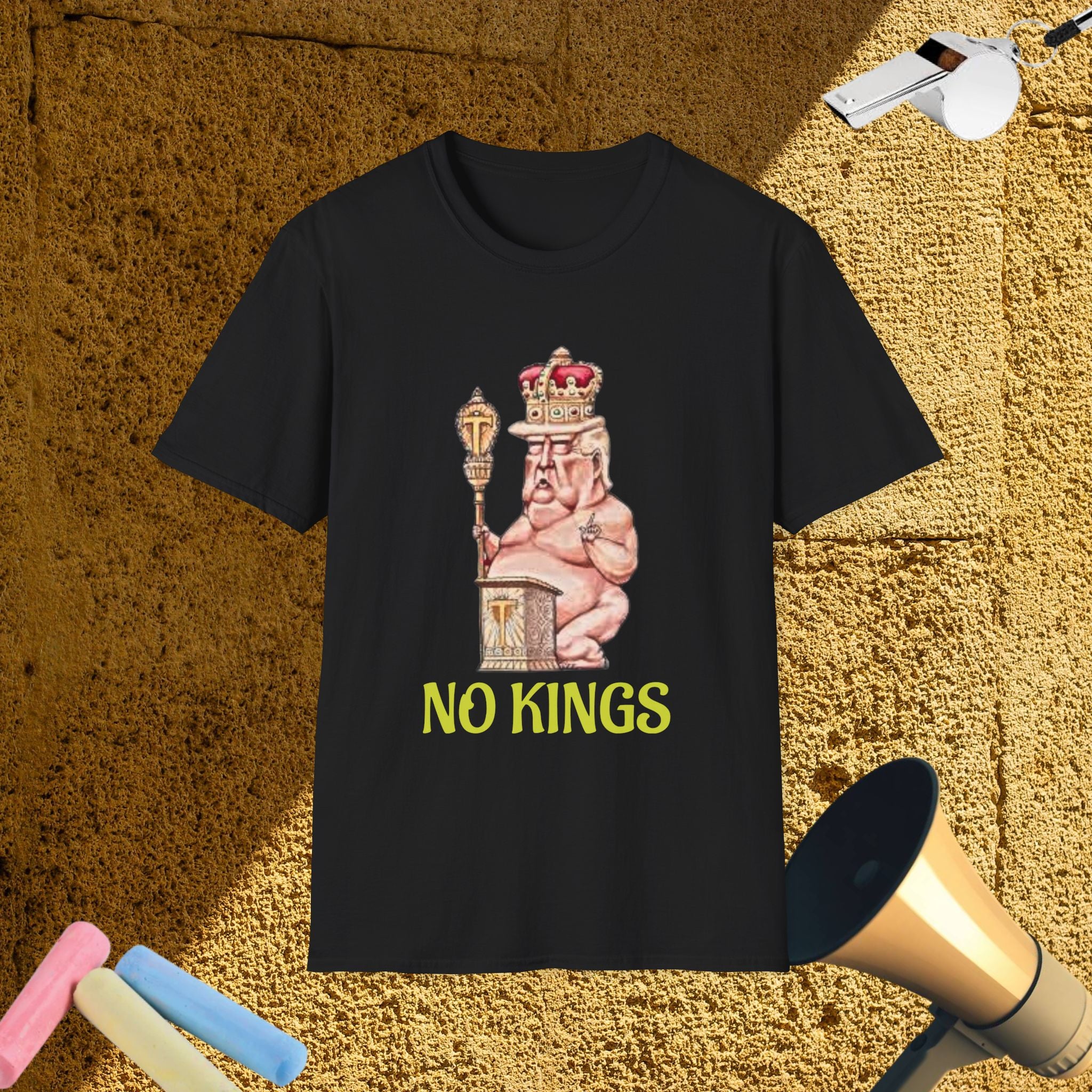 No Kings Political T-Shirt —  Sleeping Naked King Illustration Tee