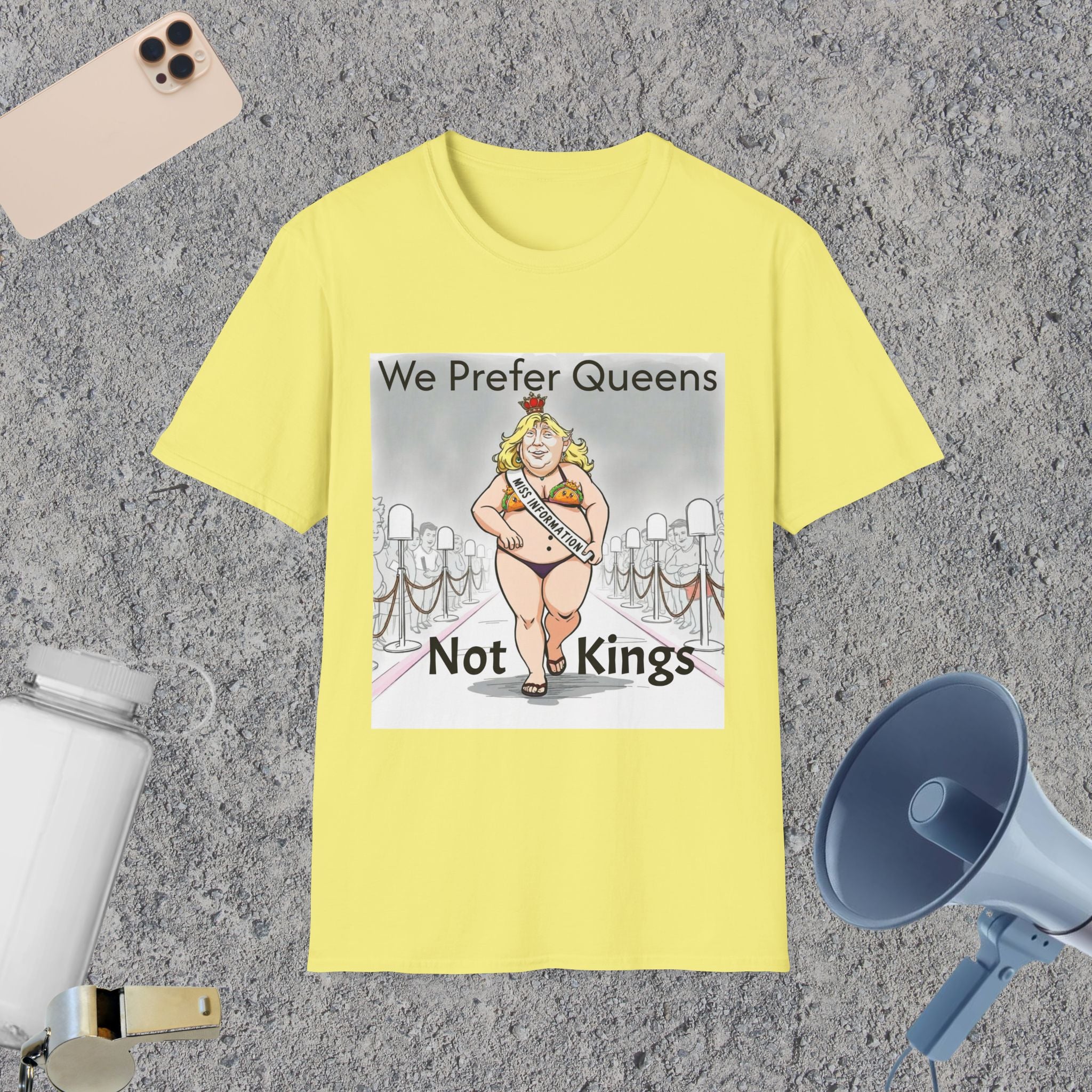 No Kings T-Shirt — Miss Information Strutting Down the Catwalk
