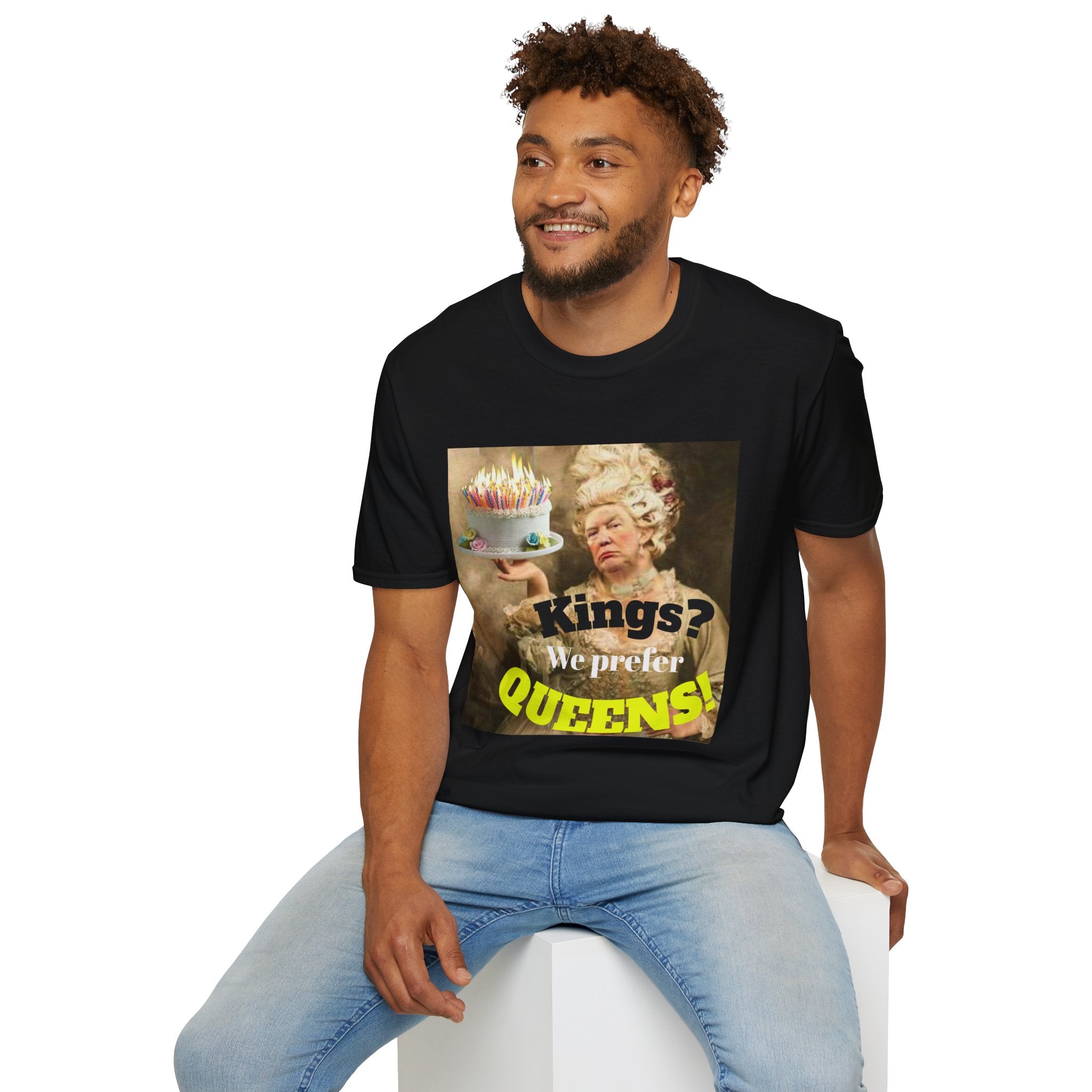 No Kings T-Shirt — 'Kings? We Prefer Queens!' Royalty Birthday Cake Tee